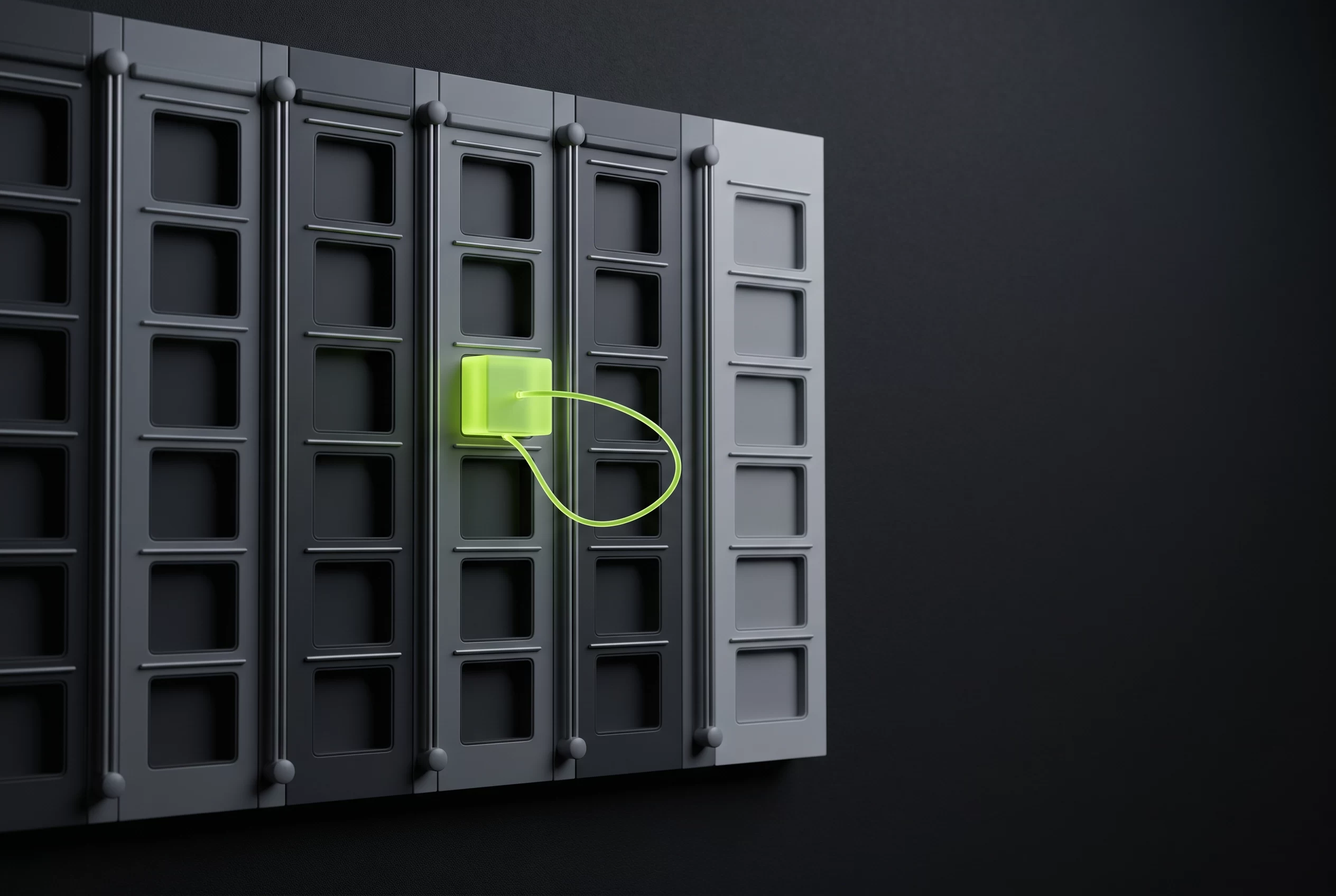 3D illustration of an appointment calendar wall with one highlighted slot and a recall loop, representing automated patient scheduling and recalls